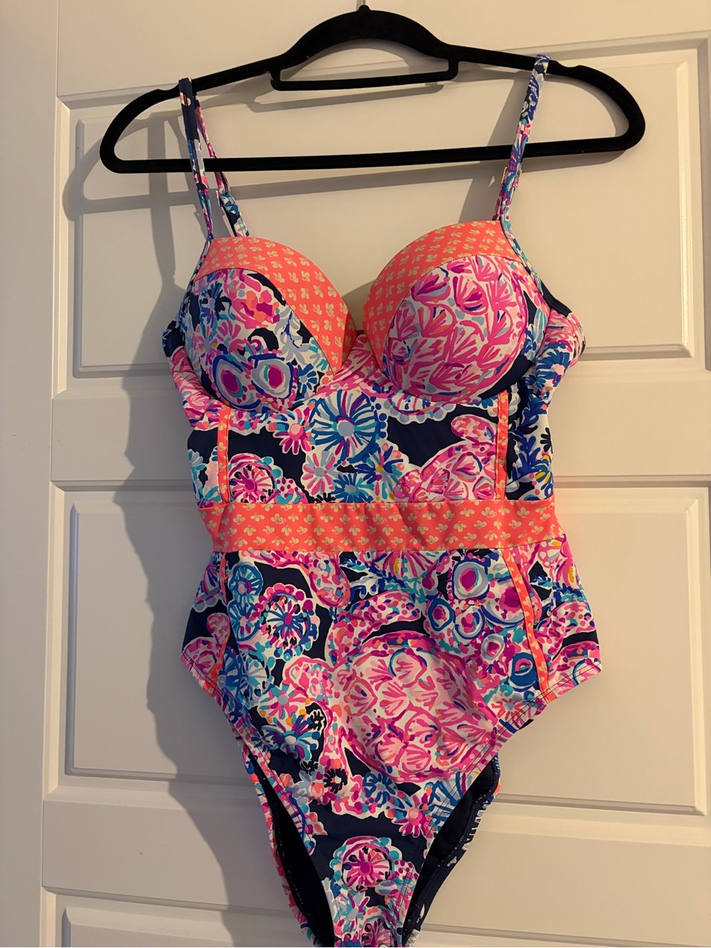 Lilly Pulitzer Navy Floral One-Piece Swimsuit with Pink Accents